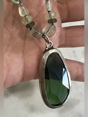 Silpada Green Faceted Glass Pendant Necklace with Translucent Beads